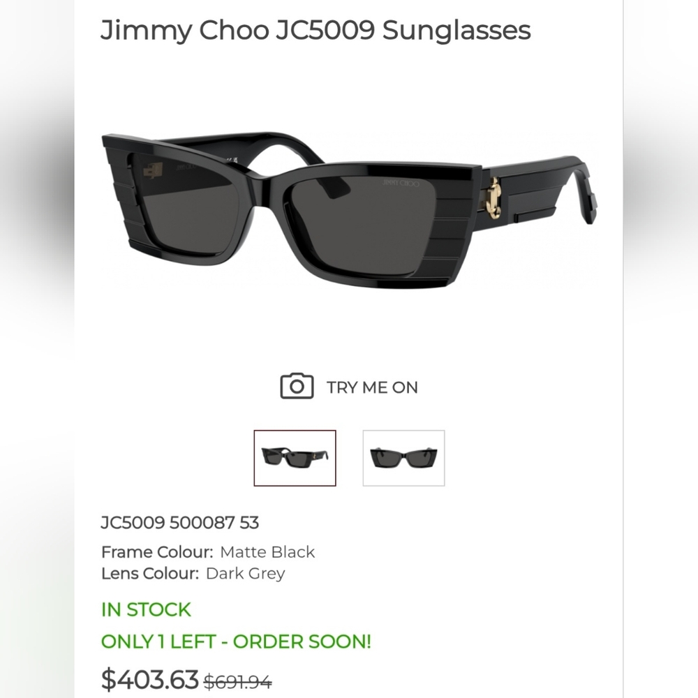NWT Jimmy Choo Avenue Motif Tatum Sunglasses Matte Black Gray JC5009 53-17-140 - Picture 3 of 15